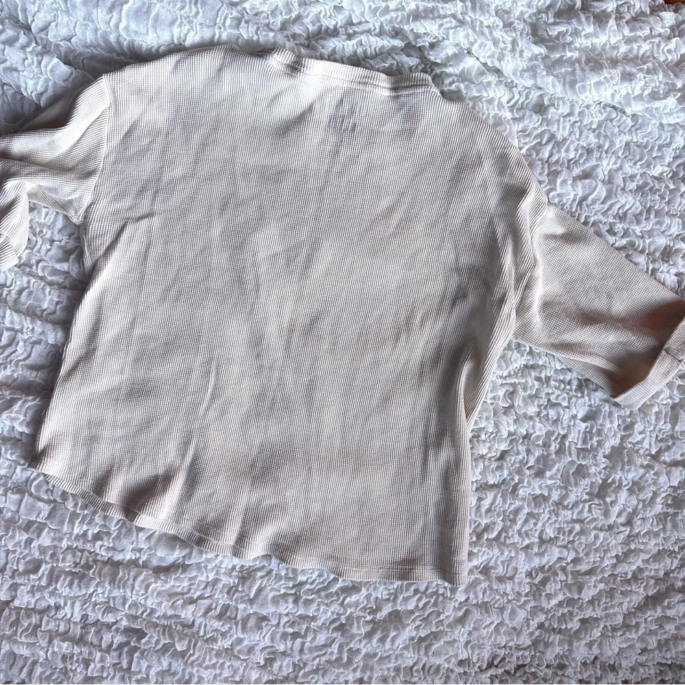 Waffle Knit Oversized Tee Cream Small Slouchy Thermal Top Casual - Picture 7 of 7